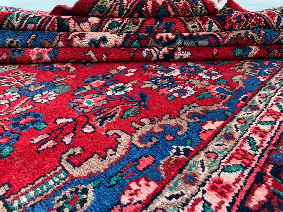 299,7 cm x 213,4 cm handgeknoopt Perzisch wollen tapijt – Rood, blauw & ivoorkleurig bloemenmedaillonontwerp – KBHM-820
