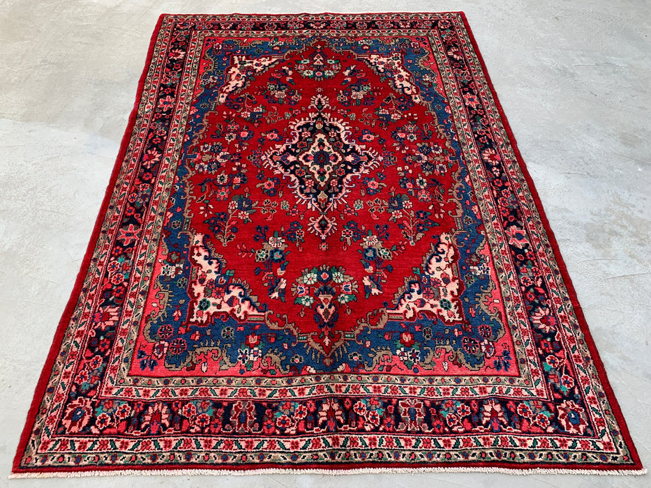 299,7 cm x 213,4 cm handgeknoopt Perzisch wollen tapijt – Rood, blauw & ivoorkleurig bloemenmedaillonontwerp – KBHM-820