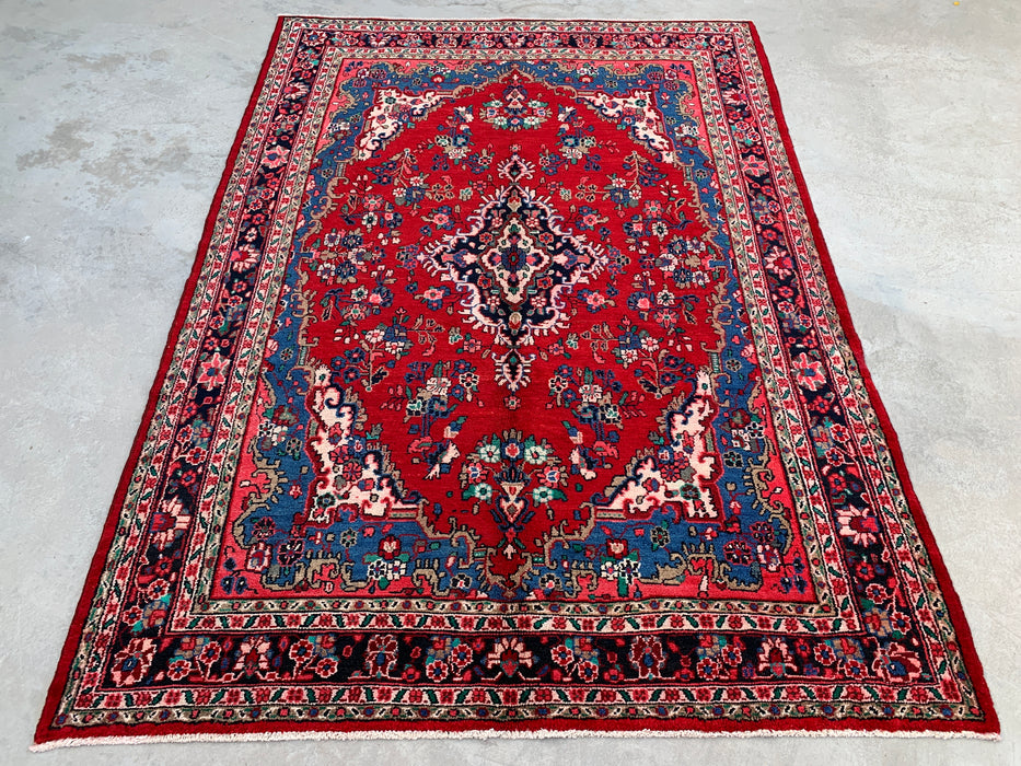 299,7 cm x 213,4 cm handgeknoopt Perzisch wollen tapijt – Rood, blauw & ivoorkleurig bloemenmedaillonontwerp – KBHM-820