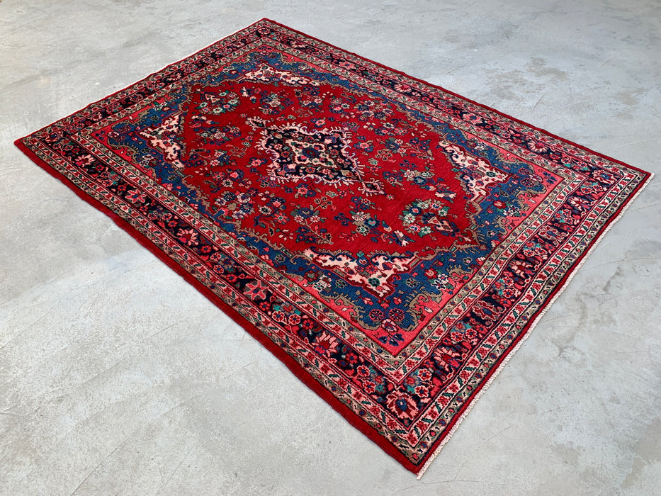299,7 cm x 213,4 cm handgeknoopt Perzisch wollen tapijt – Rood, blauw & ivoorkleurig bloemenmedaillonontwerp – KBHM-820