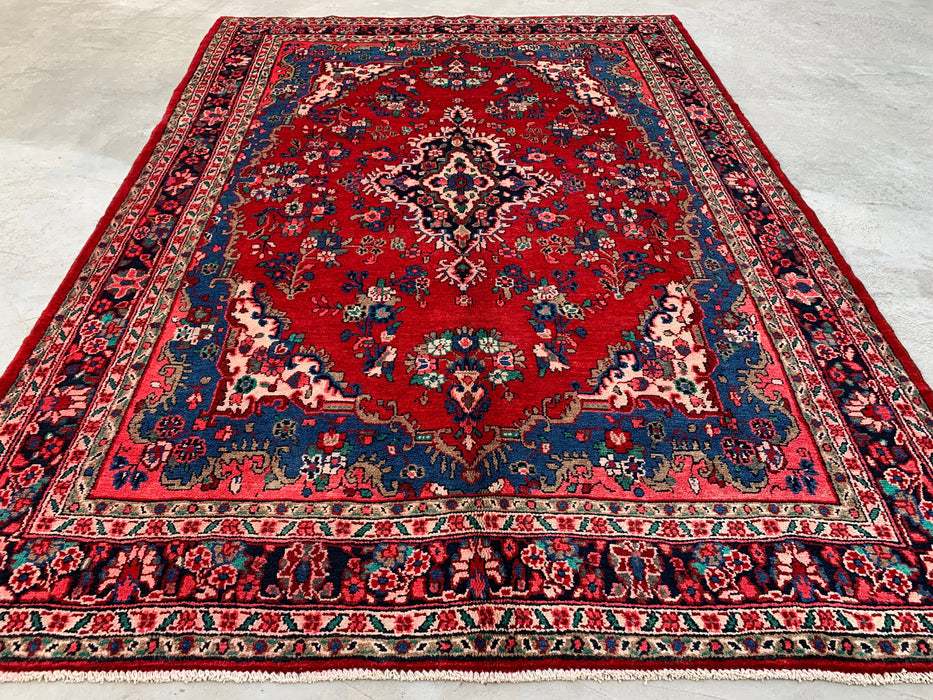 299,7 cm x 213,4 cm handgeknoopt Perzisch wollen tapijt – Rood, blauw & ivoorkleurig bloemenmedaillonontwerp – KBHM-820