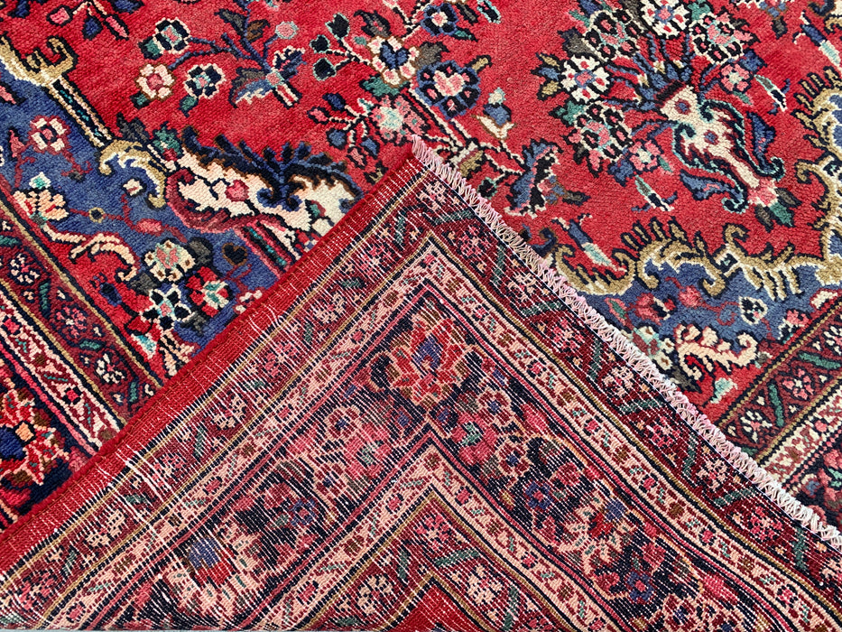 Handgemaakt Perzisch wollen vloerkleed 7x10 - Rood, blauw & ivoorkleurig Perzisch tapijt met bloemenmedaillon - Exacte afmetingen 10'1" x 6'8" - KBHM-821