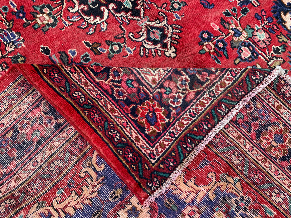 Handgemaakt Perzisch wollen vloerkleed 7x10 - Rood, blauw & ivoorkleurig Perzisch tapijt met bloemenmedaillon - Exacte afmetingen 10'1" x 6'8" - KBHM-821