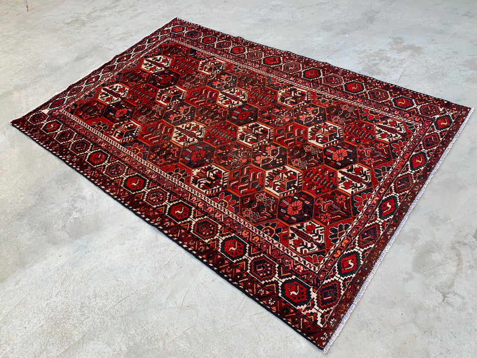 Handgemaakt Perzisch wollen vloerkleed 210x305 - Rood, ivoor & marineblauw geometrisch Perzisch stijl kleed - Exacte afmeting 297 cm x 201 cm - KBHM-823