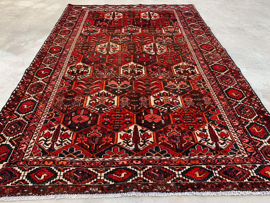 Handgemaakt Perzisch wollen vloerkleed 210x305 - Rood, ivoor & marineblauw geometrisch Perzisch stijl kleed - Exacte afmeting 297 cm x 201 cm - KBHM-823