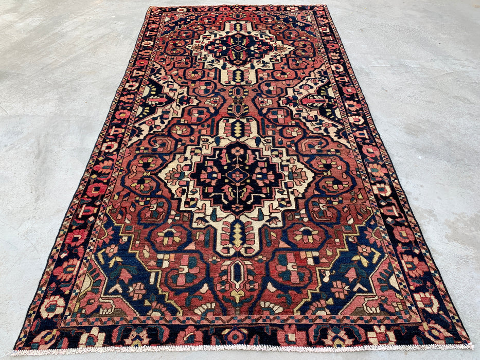 297 cm x 157 cm handgeknoopt Perzisch wollen tapijt – Roze, marineblauw & ivoorkleurig stam-medaillonontwerp – KBHM-824