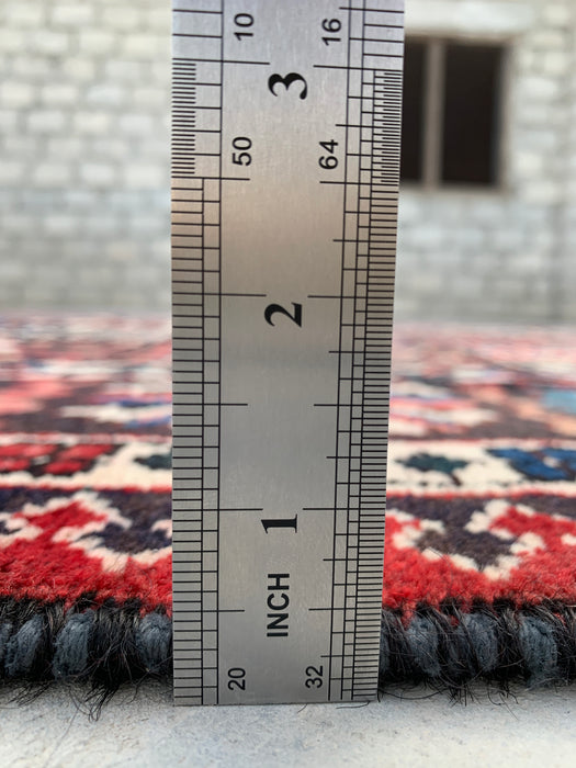 Handgemaakt Perzisch wollen vloerkleed 213x305 - Perzisch tapijt met rood paneel en marineblauwe & ivoorkleurige rand - Exacte afmeting 315 cm x 208 cm - KBHM-825