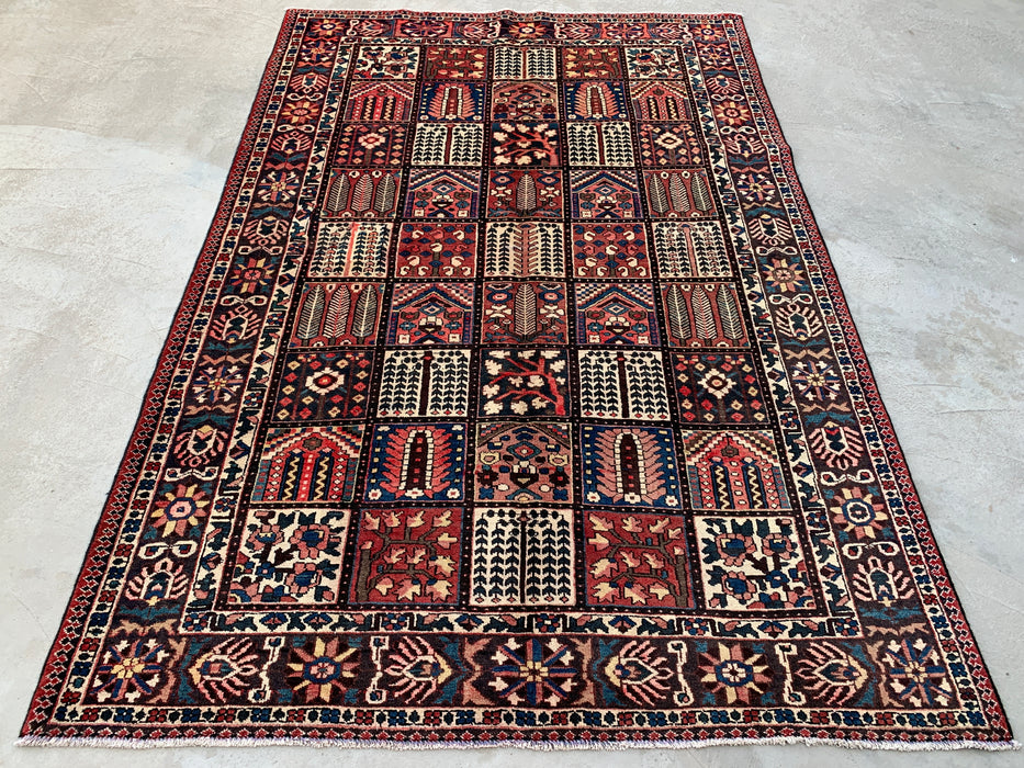 Handgemaakt Perzisch wollen vloerkleed 213x305 - Perzisch tapijt met rood paneel en marineblauwe & ivoorkleurige rand - Exacte afmeting 315 cm x 208 cm - KBHM-825