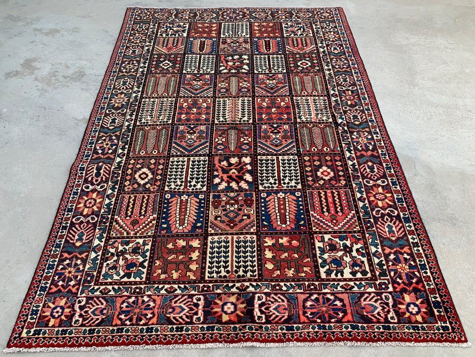 Handgemaakt Perzisch wollen vloerkleed 213x305 - Perzisch tapijt met rood paneel en marineblauwe & ivoorkleurige rand - Exacte afmeting 315 cm x 208 cm - KBHM-825