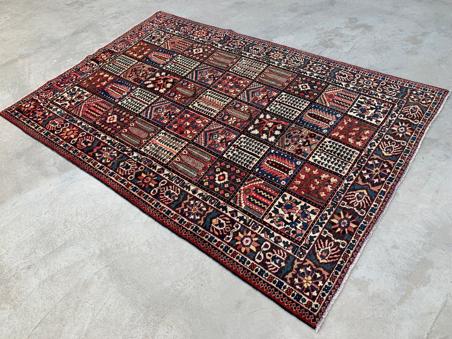 Handgemaakt Perzisch wollen vloerkleed 213x305 - Perzisch tapijt met rood paneel en marineblauwe & ivoorkleurige rand - Exacte afmeting 315 cm x 208 cm - KBHM-825