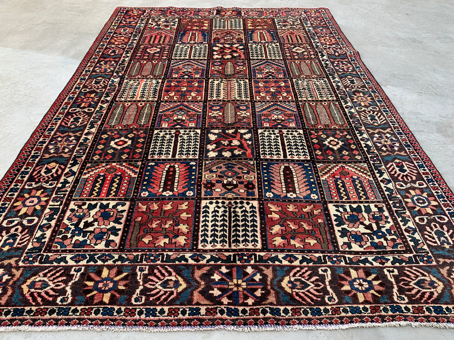 Handgemaakt Perzisch wollen vloerkleed 213x305 - Perzisch tapijt met rood paneel en marineblauwe & ivoorkleurige rand - Exacte afmeting 315 cm x 208 cm - KBHM-825