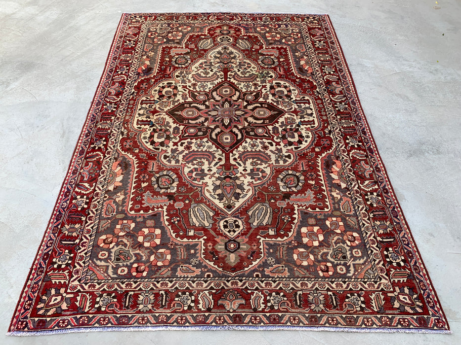 Handgemaakt Perzisch wollen vloerkleed 210x300 - Rood Perzisch stijl kleed met medaillon en ivoorkleurig midden - Exacte afmeting 299 cm x 200 cm - KBHM-826