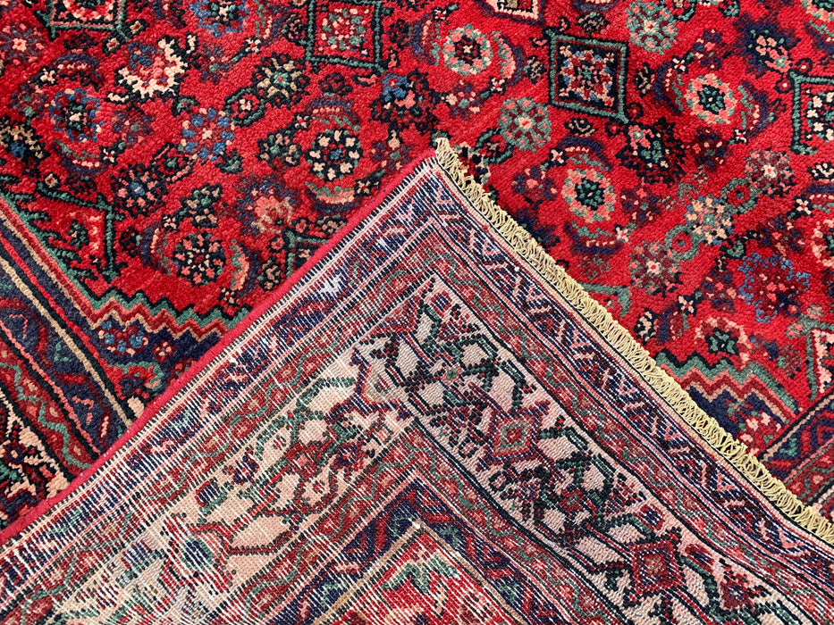 Handgemaakt Perzisch wollen vloerkleed 7x10 - Rood Perzisch tapijt met diamantmedaillon en marineblauwe accenten - Exacte afmeting 9'10" x 6'7" - KBHM-827