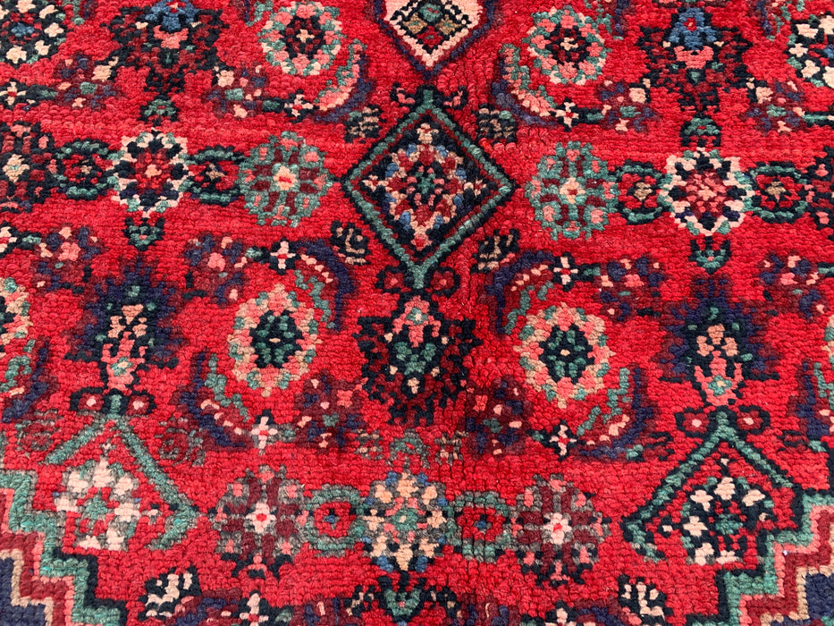 Handgemaakt Perzisch wollen vloerkleed 7x10 - Rood Perzisch tapijt met diamantmedaillon en marineblauwe accenten - Exacte afmeting 9'10" x 6'7" - KBHM-827