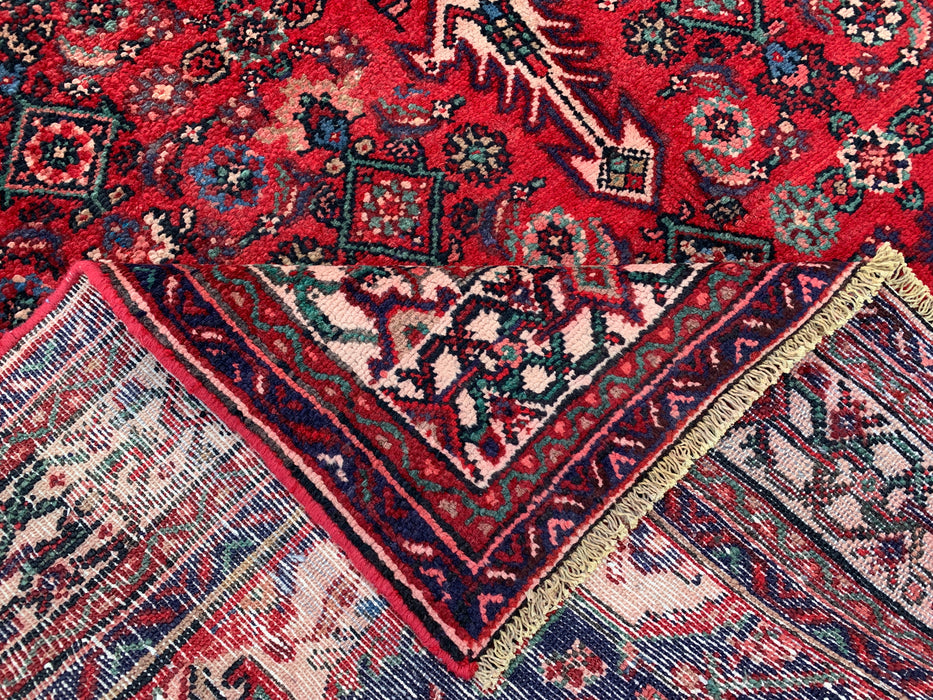 Handgemaakt Perzisch wollen vloerkleed 7x10 - Rood Perzisch tapijt met diamantmedaillon en marineblauwe accenten - Exacte afmeting 9'10" x 6'7" - KBHM-827