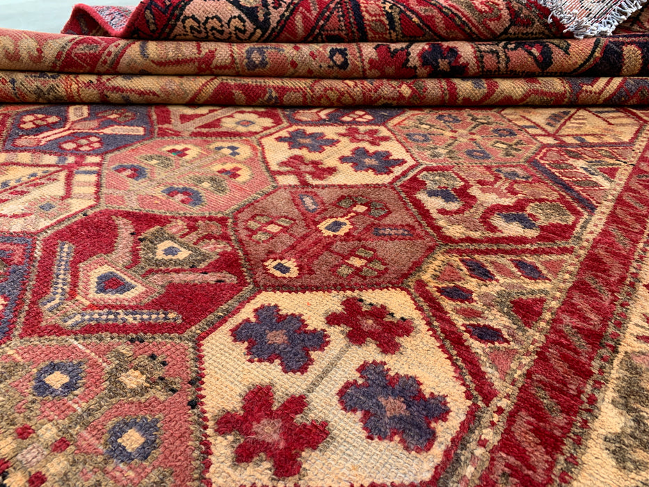 Handgemaakt Perzisch wollen vloerkleed 213x305 cm - Rood Perzisch tapijt met zeshoekig tuinpatroon en ivoorkleurige rand - Exacte afmeting 282 cm x 191 cm - KBHM-830