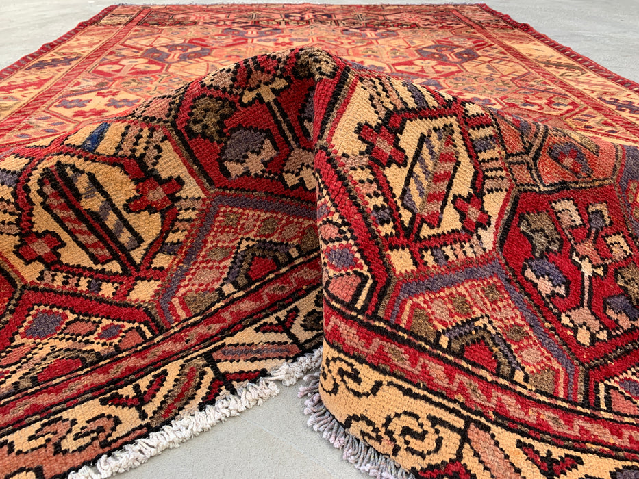 Handgemaakt Perzisch wollen vloerkleed 213x305 cm - Rood Perzisch tapijt met zeshoekig tuinpatroon en ivoorkleurige rand - Exacte afmeting 282 cm x 191 cm - KBHM-830