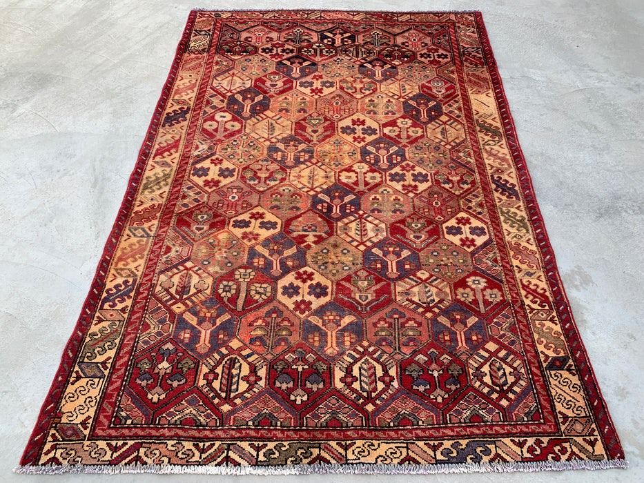 Handgemaakt Perzisch wollen vloerkleed 213x305 cm - Rood Perzisch tapijt met zeshoekig tuinpatroon en ivoorkleurige rand - Exacte afmeting 282 cm x 191 cm - KBHM-830