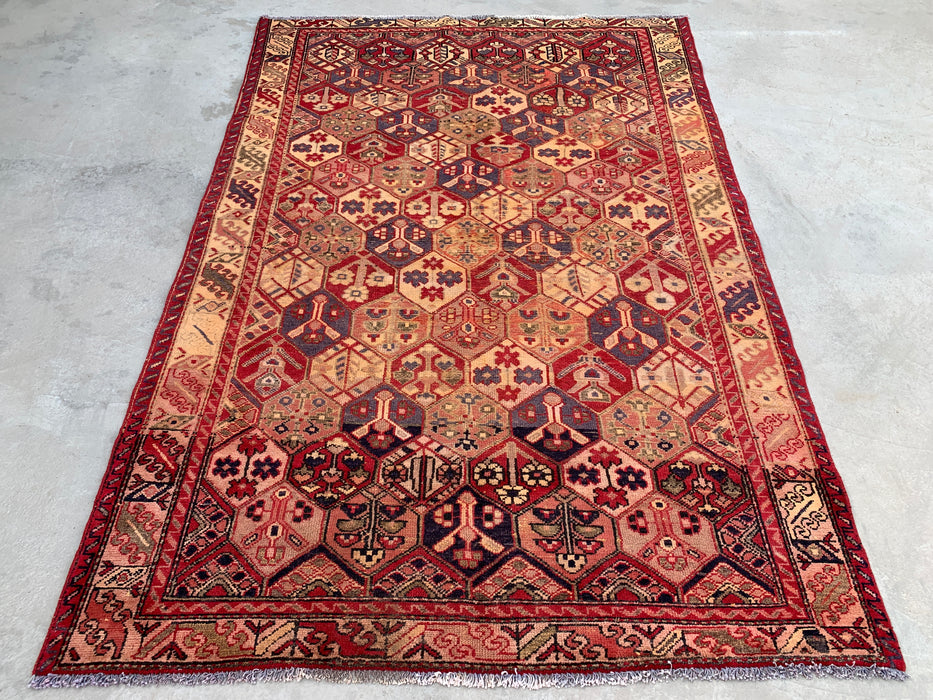 Handgemaakt Perzisch wollen vloerkleed 213x305 cm - Rood Perzisch tapijt met zeshoekig tuinpatroon en ivoorkleurige rand - Exacte afmeting 282 cm x 191 cm - KBHM-830