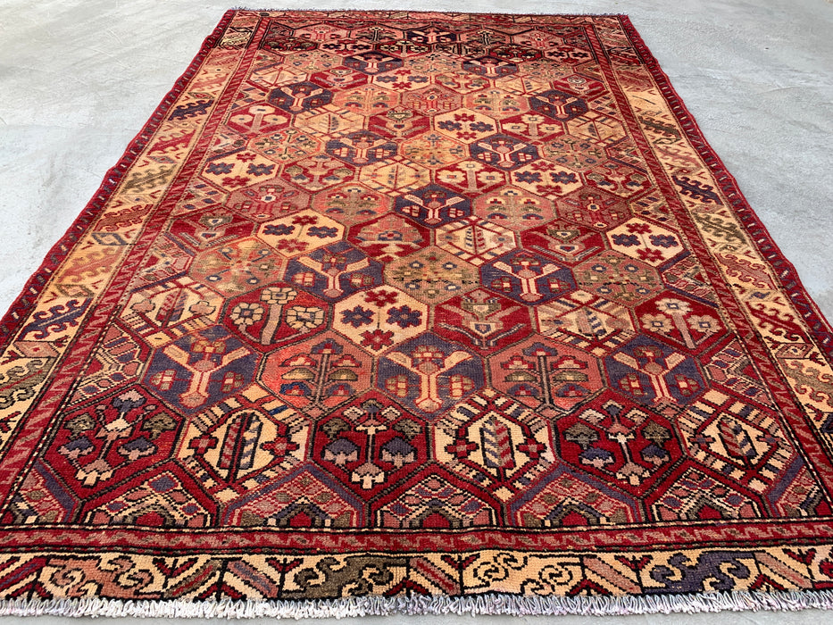 Handgemaakt Perzisch wollen vloerkleed 213x305 cm - Rood Perzisch tapijt met zeshoekig tuinpatroon en ivoorkleurige rand - Exacte afmeting 282 cm x 191 cm - KBHM-830