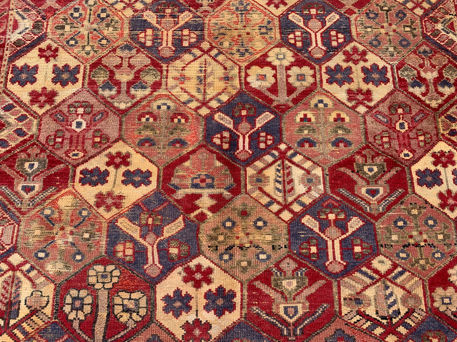 Handgemaakt Perzisch wollen vloerkleed 213x305 cm - Rood Perzisch tapijt met zeshoekig tuinpatroon en ivoorkleurige rand - Exacte afmeting 282 cm x 191 cm - KBHM-830