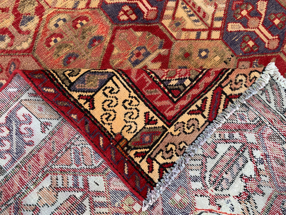 Handgemaakt Perzisch wollen vloerkleed 213x305 cm - Rood Perzisch tapijt met zeshoekig tuinpatroon en ivoorkleurige rand - Exacte afmeting 282 cm x 191 cm - KBHM-830