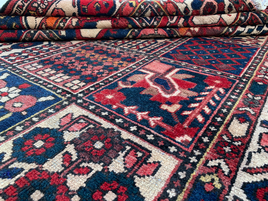 Handgemaakt Perzisch wollen vloerkleed 7x10 - Rood paneel Perzische stijl kleed met ivoorkleurige rand - Exacte afmetingen 10'3" x 7'0" - KBHM-832