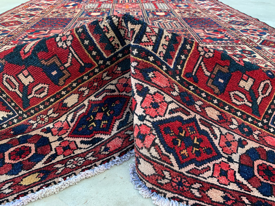 Handgemaakt Perzisch wollen vloerkleed 7x10 - Rood paneel Perzische stijl kleed met ivoorkleurige rand - Exacte afmetingen 10'3" x 7'0" - KBHM-832
