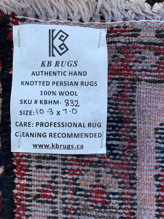Handgemaakt Perzisch wollen vloerkleed 7x10 - Rood paneel Perzische stijl kleed met ivoorkleurige rand - Exacte afmetingen 10'3" x 7'0" - KBHM-832