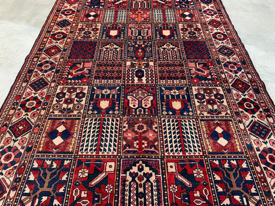 Handgemaakt Perzisch wollen vloerkleed 7x10 - Rood paneel Perzische stijl kleed met ivoorkleurige rand - Exacte afmetingen 10'3" x 7'0" - KBHM-832
