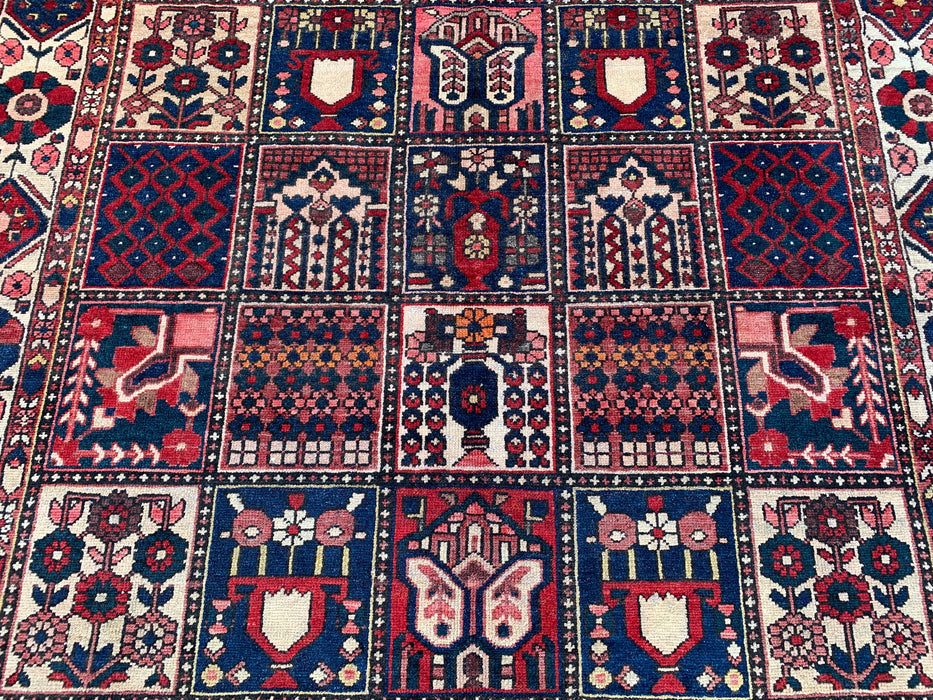 Handgemaakt Perzisch wollen vloerkleed 7x10 - Rood paneel Perzische stijl kleed met ivoorkleurige rand - Exacte afmetingen 10'3" x 7'0" - KBHM-832