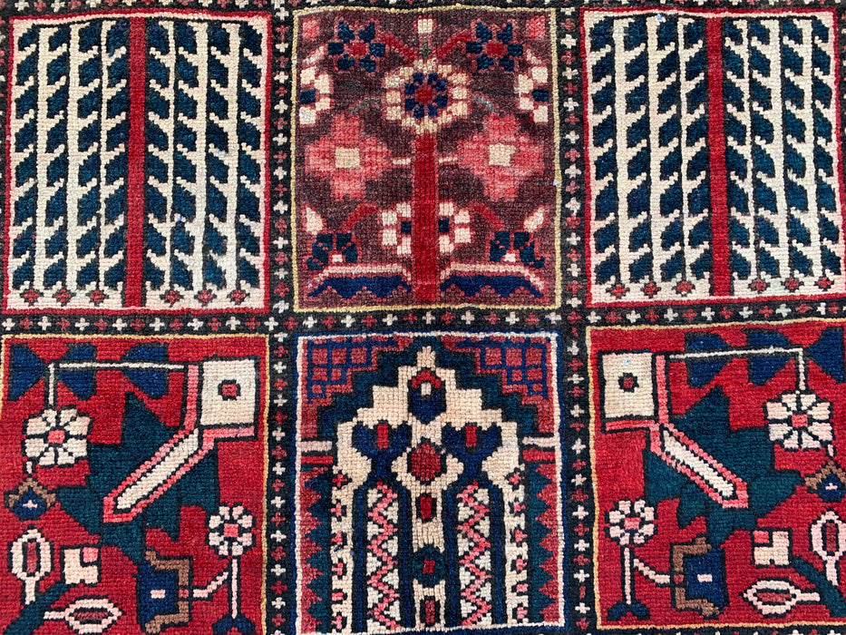 Handgemaakt Perzisch wollen vloerkleed 7x10 - Rood paneel Perzische stijl kleed met ivoorkleurige rand - Exacte afmetingen 10'3" x 7'0" - KBHM-832
