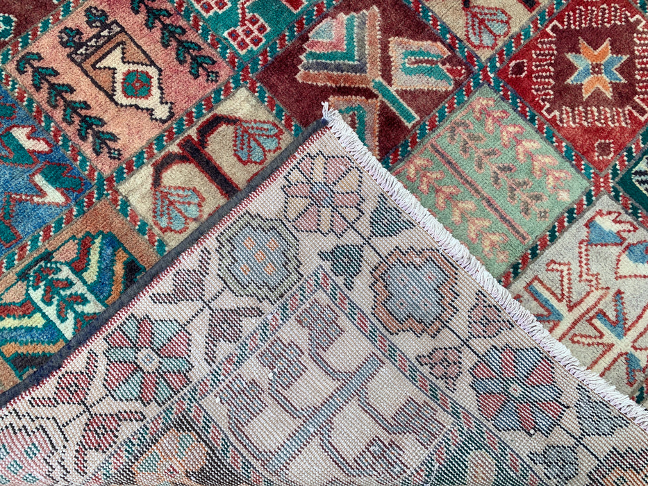 Handmade Persian Wool Area Rug 7x10 - Ivory Panel Persian Style Rug with Turquoise & Rust Accents - Exact Size 9'4" x 5'9" - KBHM-833