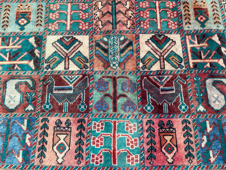 Handmade Persian Wool Area Rug 7x10 - Ivory Panel Persian Style Rug with Turquoise & Rust Accents - Exact Size 9'4" x 5'9" - KBHM-833