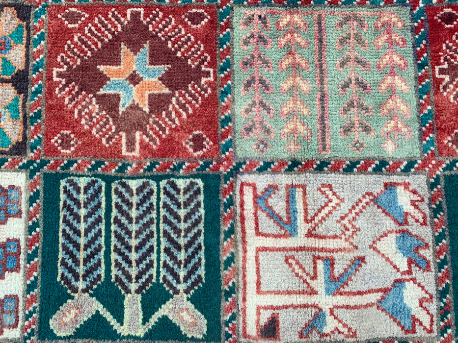 Handmade Persian Wool Area Rug 7x10 - Ivory Panel Persian Style Rug with Turquoise & Rust Accents - Exact Size 9'4" x 5'9" - KBHM-833
