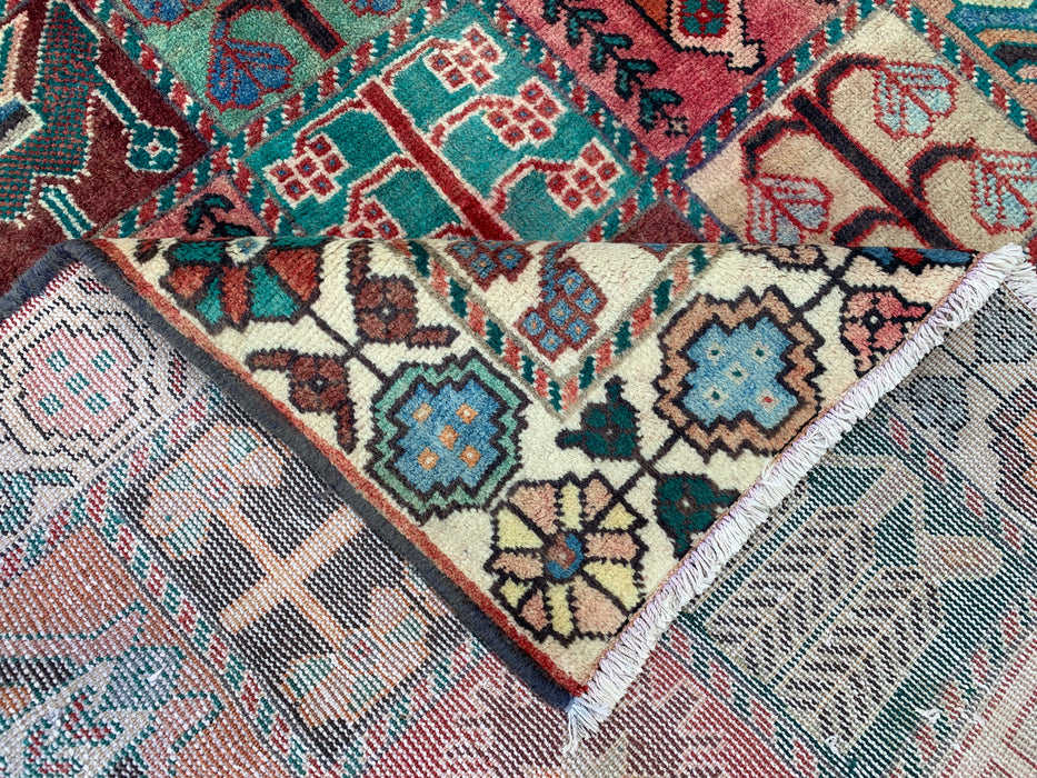 Handmade Persian Wool Area Rug 7x10 - Ivory Panel Persian Style Rug with Turquoise & Rust Accents - Exact Size 9'4" x 5'9" - KBHM-833