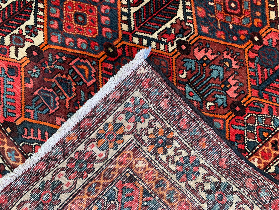 Handgemaakt Perzisch wollen vloerkleed 7x10 - Rood geometrisch tribaal Perzisch stijl kleed met ivoorkleurige rand - Exacte afmeting 9'10" x 5'3" - KBHM-835
