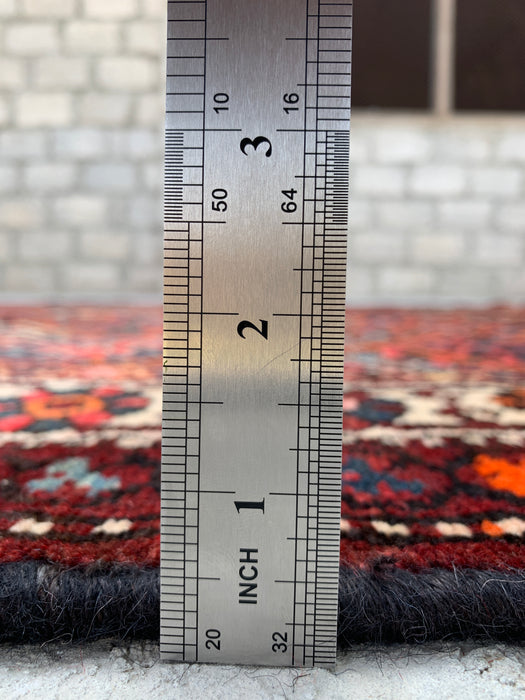 Handgemaakt Perzisch wollen vloerkleed 7x10 - Rood geometrisch tribaal Perzisch stijl kleed met ivoorkleurige rand - Exacte afmeting 9'10" x 5'3" - KBHM-835