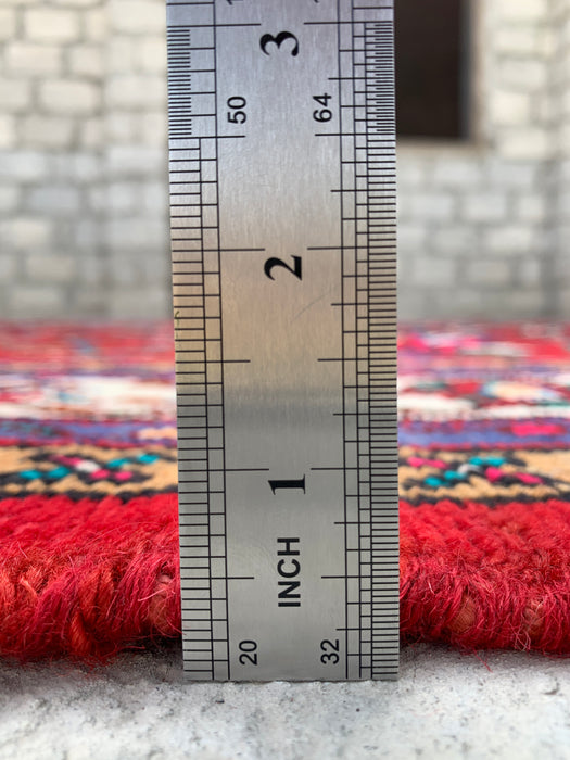 Handgemaakt Perzisch wollen vloerkleed 7x10 - Rood Perzisch tapijt met bloemenmedaillon en ivoorkleurige rand - Exacte afmeting 10'1" x 6'11" - KBHM-836