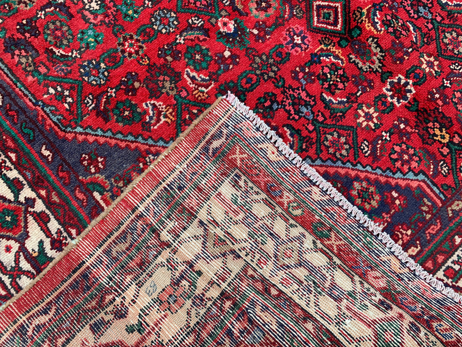 Handgemaakt Perzisch wollen vloerkleed 7x10 - Rood Perzisch tapijt met medaillon en ivoorkleurige rand - Exacte afmeting 10'5" x 7'0" - KBHM-838