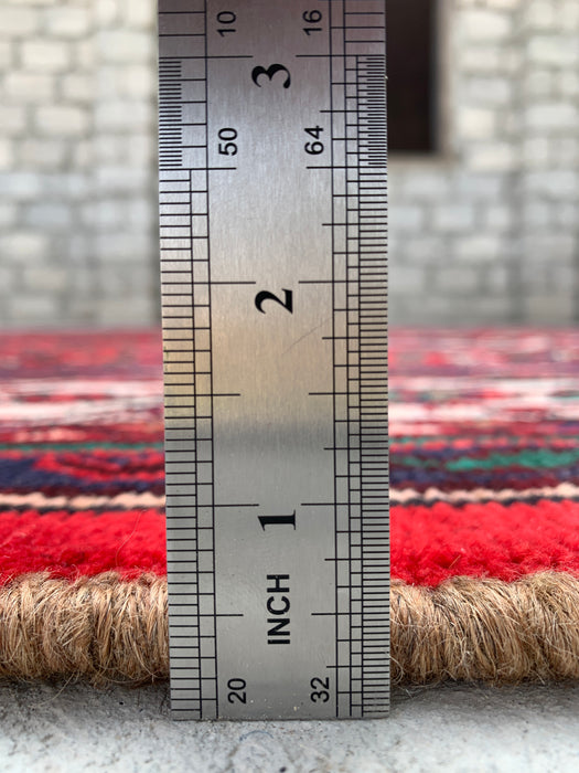 Handgemaakt Perzisch wollen vloerkleed 7x10 - Rood Perzisch tapijt met medaillon en ivoorkleurige rand - Exacte afmeting 10'5" x 7'0" - KBHM-838