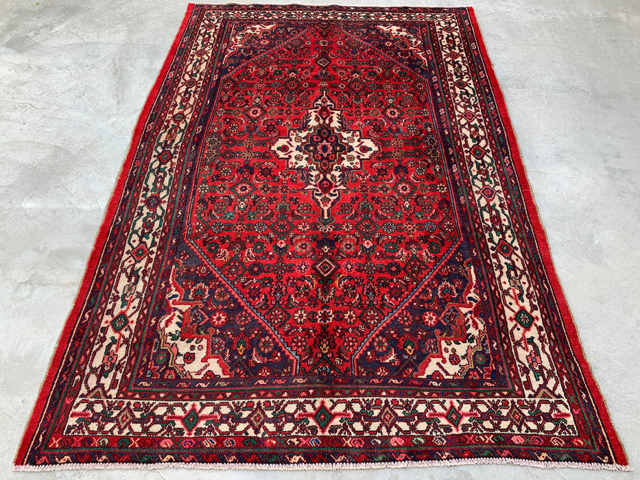 Handgemaakt Perzisch wollen vloerkleed 7x10 - Rood Perzisch tapijt met medaillon en ivoorkleurige rand - Exacte afmeting 10'5" x 7'0" - KBHM-838