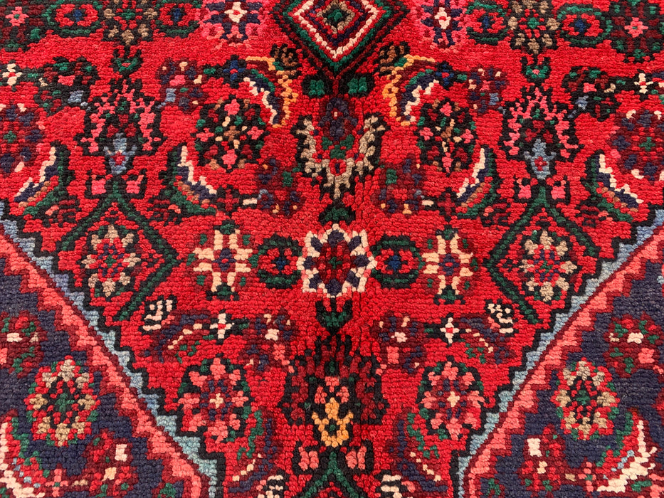 Handgemaakt Perzisch wollen vloerkleed 7x10 - Rood Perzisch tapijt met medaillon en ivoorkleurige rand - Exacte afmeting 10'5" x 7'0" - KBHM-838