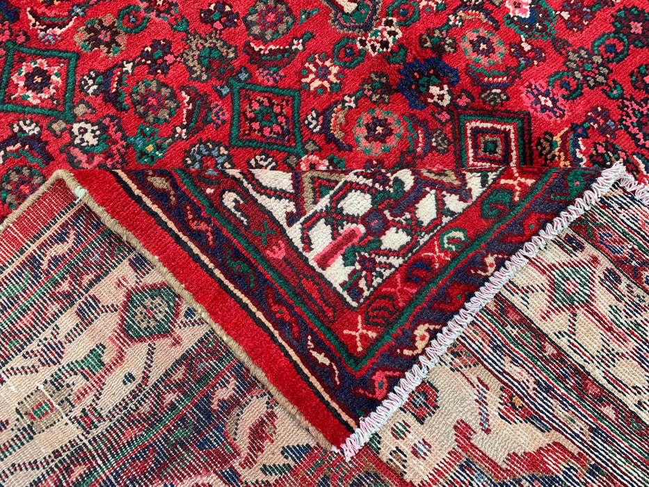 Handgemaakt Perzisch wollen vloerkleed 7x10 - Rood Perzisch tapijt met medaillon en ivoorkleurige rand - Exacte afmeting 10'5" x 7'0" - KBHM-838