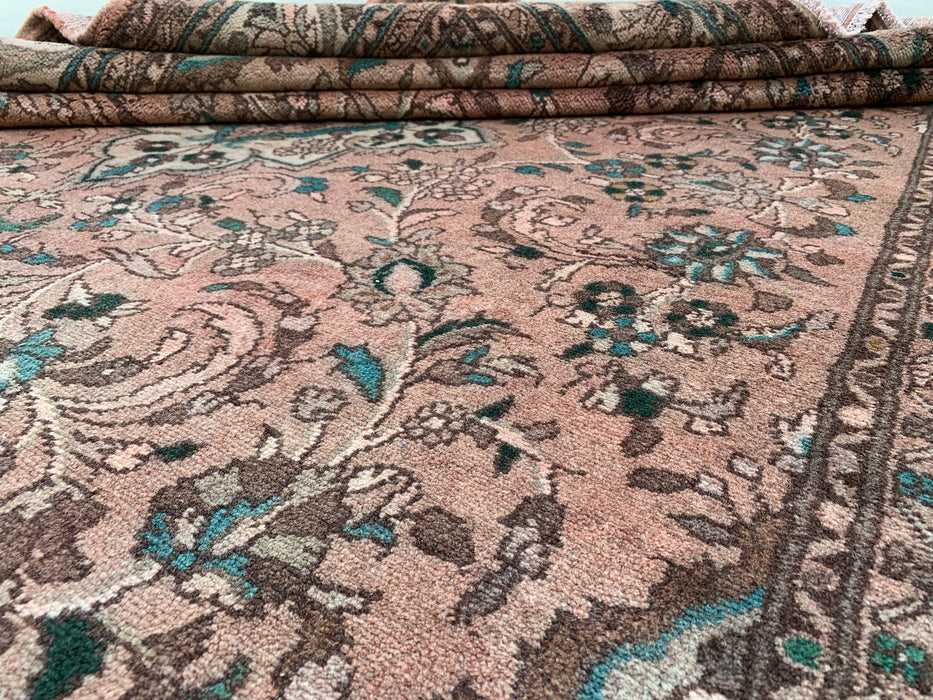 Handgemaakt Perzisch wollen vloerkleed 7x10 - Blush Beige Bloemenmedaillon Perzisch stijl kleed met ivoorkleurige rand - Exacte afmeting 9'6" x 6'7" - KBHM-839