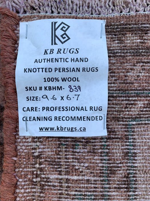 Handgemaakt Perzisch wollen vloerkleed 7x10 - Blush Beige Bloemenmedaillon Perzisch stijl kleed met ivoorkleurige rand - Exacte afmeting 9'6" x 6'7" - KBHM-839