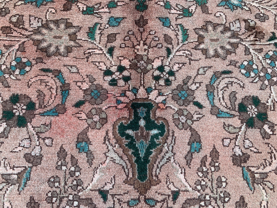 Handgemaakt Perzisch wollen vloerkleed 7x10 - Blush Beige Bloemenmedaillon Perzisch stijl kleed met ivoorkleurige rand - Exacte afmeting 9'6" x 6'7" - KBHM-839