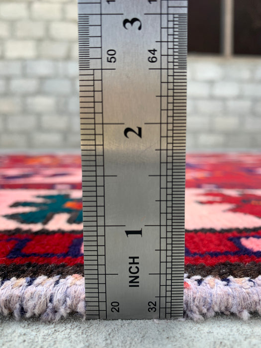 9'5 x 4'9 Handgeknoopt Perzisch wollen tapijt - Rood geometrisch tribaal paneelontwerp - KBHM-840