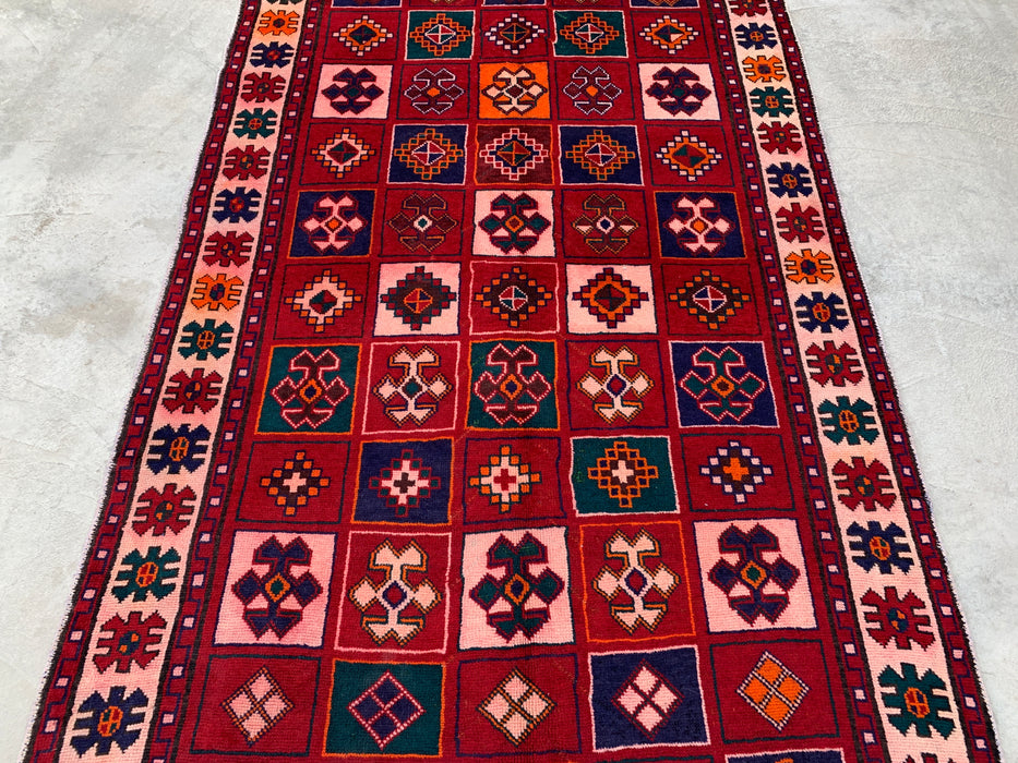 9'5 x 4'9 Handgeknoopt Perzisch wollen tapijt - Rood geometrisch tribaal paneelontwerp - KBHM-840