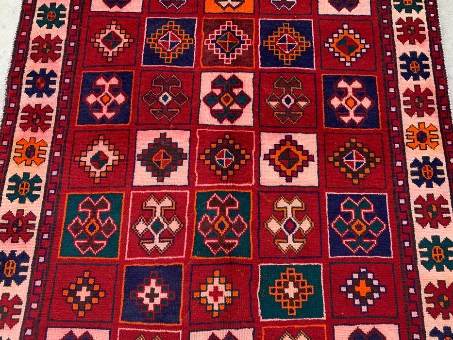 9'5 x 4'9 Handgeknoopt Perzisch wollen tapijt - Rood geometrisch tribaal paneelontwerp - KBHM-840